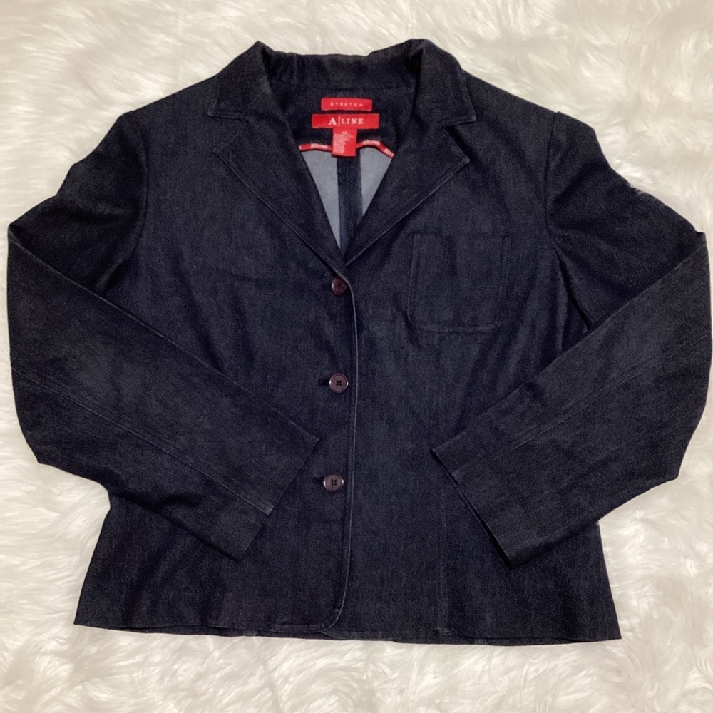 ALine Women’s Dark Blue Denim Jacket Blazer Long Sleeves